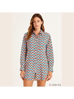 NWT Jimmy Choo Lona Beach Shirt S Geometric Print 100% Cotton Button Down